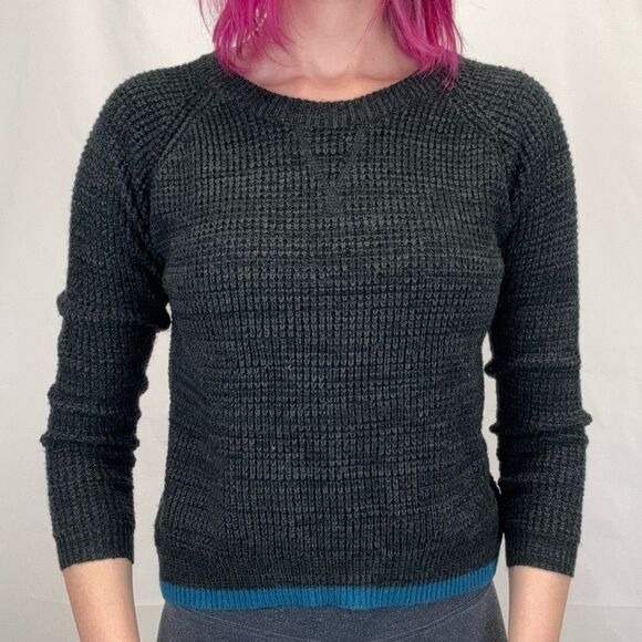 John & Jenn Womens Ribbed Long Sleeve Sweater Charcoal Grey Gray Blue S SM Small - Picture 1 of 12